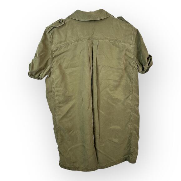 Free People Medium Green Utility Button Front Cuffed Sleeve Tunic Mini Dress - Picture 1 of 9